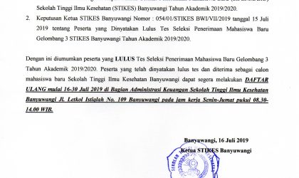 Pengumuman Kelulusan SIPENMARU Gelombang 3 TA. 2019 – 2020