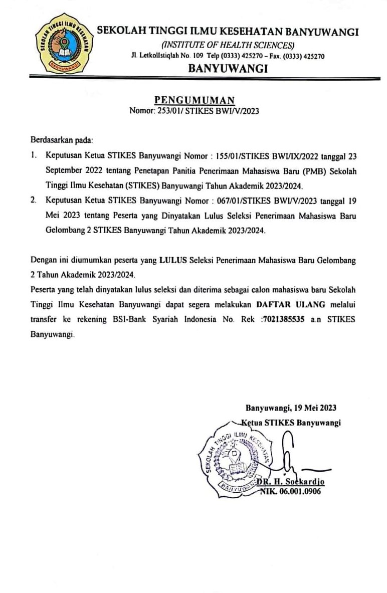 PENGUMUMAN KELULUSAN SELEKSI PENERIMAAN MAHASISWA BARU GELOMBANG 2 TA ...